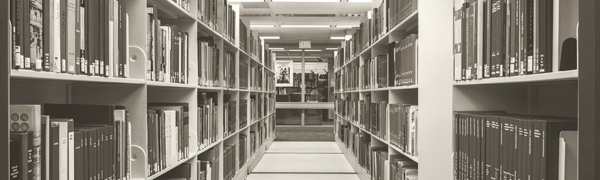 Проход между стеллажами архива с книгами